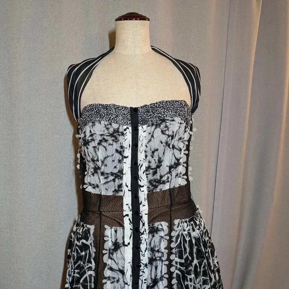 Byron Lars Lace Strapless Dress Black Midi Size 6 White - Picture 5 of 14